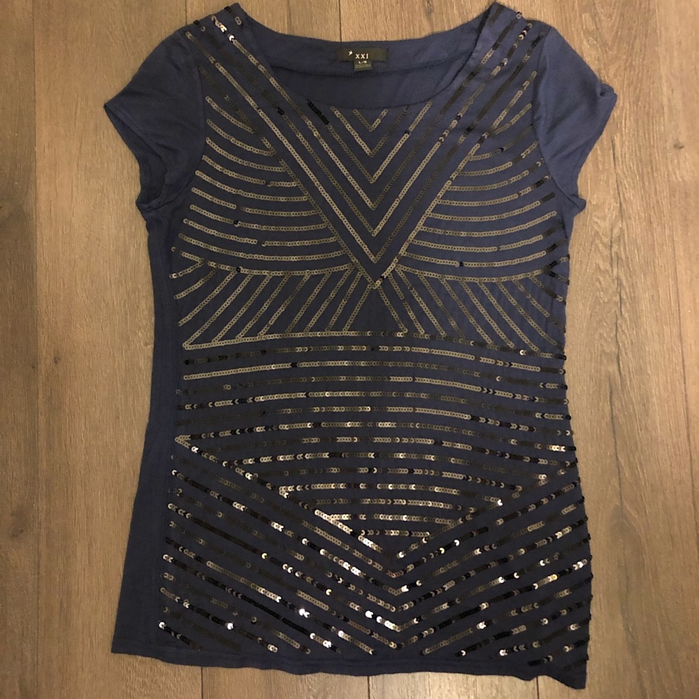 Forever 21 Navy Blue Sequinned cap sleeve top